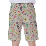 Girly Heart And Flower Pattern Print Men's Beach Shorts