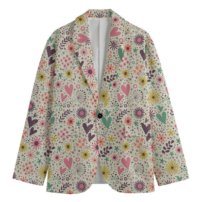 Girly Heart And Flower Pattern Print Men's Blazer