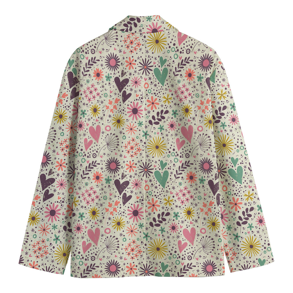 Girly Heart And Flower Pattern Print Men's Blazer