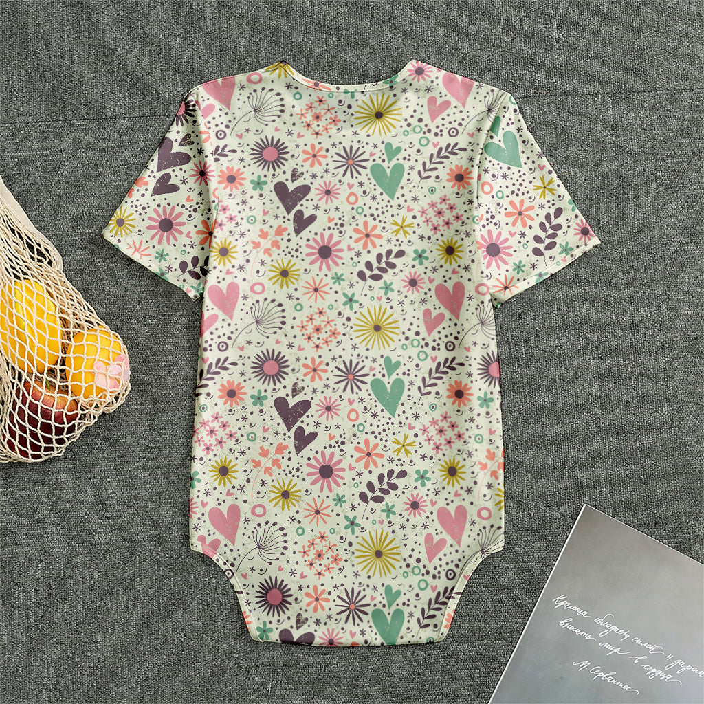 Girly Heart And Flower Pattern Print Men's Bodysuit