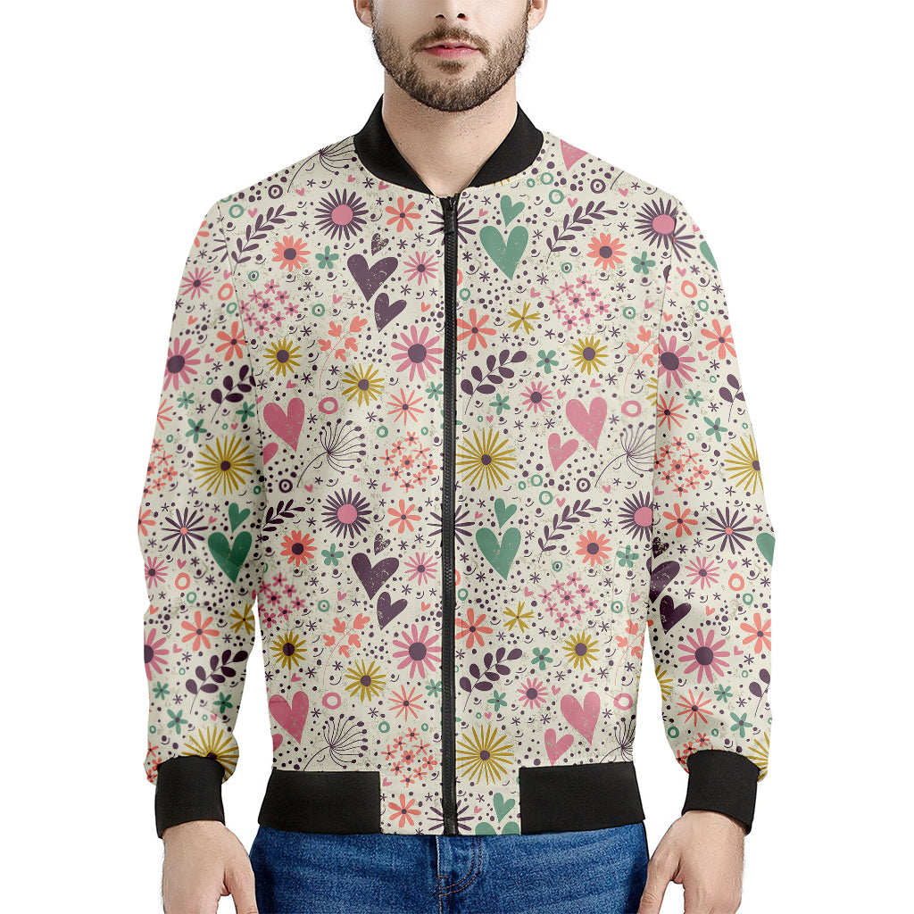 Girly Heart And Flower Pattern Print Men's Bomber Jacket