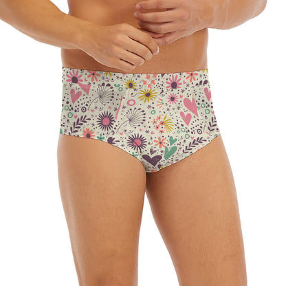 Girly Heart And Flower Pattern Print Men's Briefs