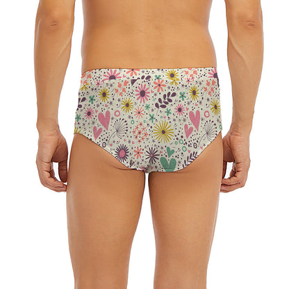 Girly Heart And Flower Pattern Print Men's Briefs