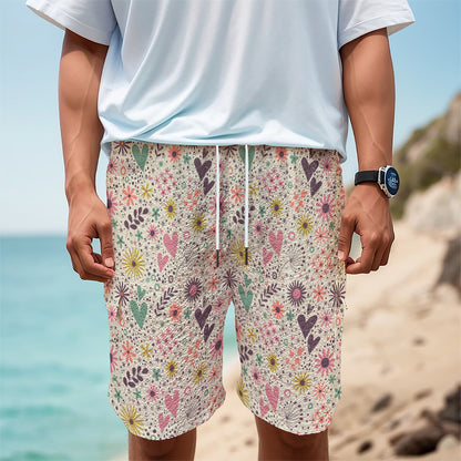 Girly Heart And Flower Pattern Print Men's Cargo Shorts
