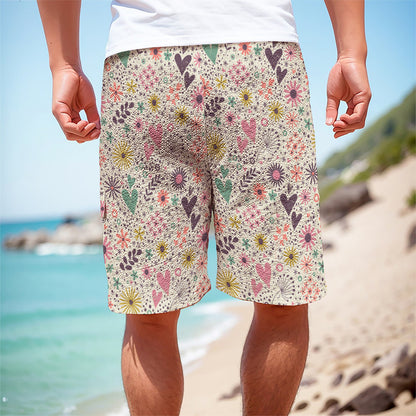 Girly Heart And Flower Pattern Print Men's Cargo Shorts
