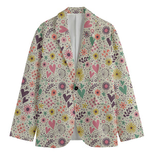 Girly Heart And Flower Pattern Print Men's Cotton Blazer