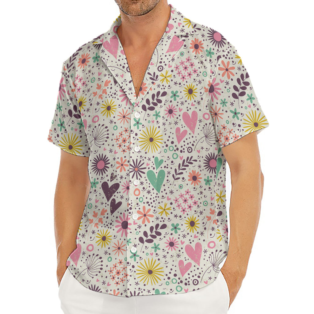 Girly Heart And Flower Pattern Print Men's Deep V-Neck Shirt