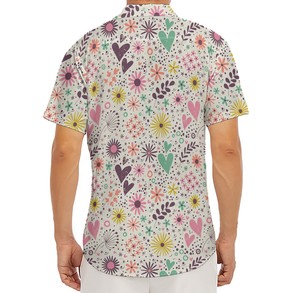 Girly Heart And Flower Pattern Print Men's Deep V-Neck Shirt