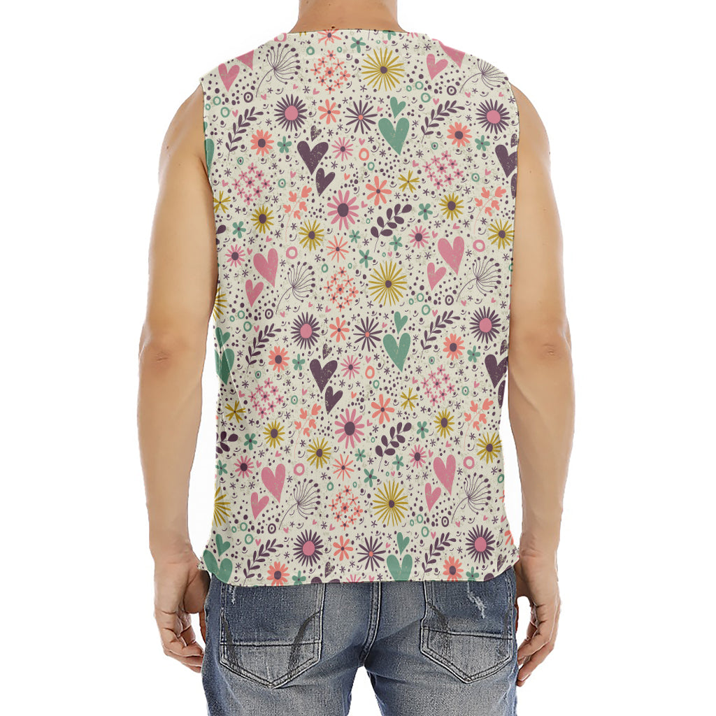 Girly Heart And Flower Pattern Print Men's Fitness Tank Top