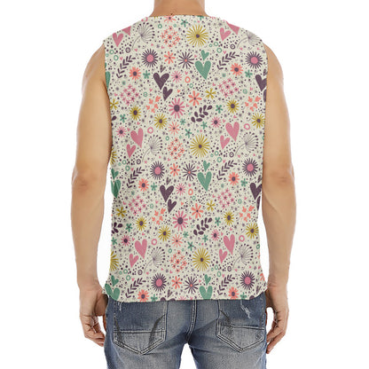Girly Heart And Flower Pattern Print Men's Fitness Tank Top
