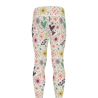 Girly Heart And Flower Pattern Print Men's leggings