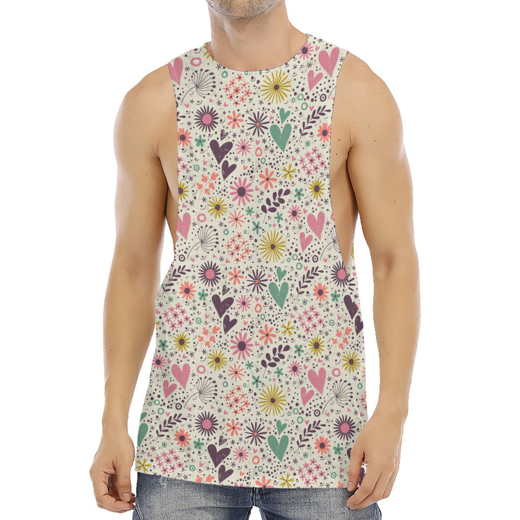 Girly Heart And Flower Pattern Print Men's Muscle Tank Top