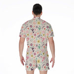 Girly Heart And Flower Pattern Print Men's Rompers