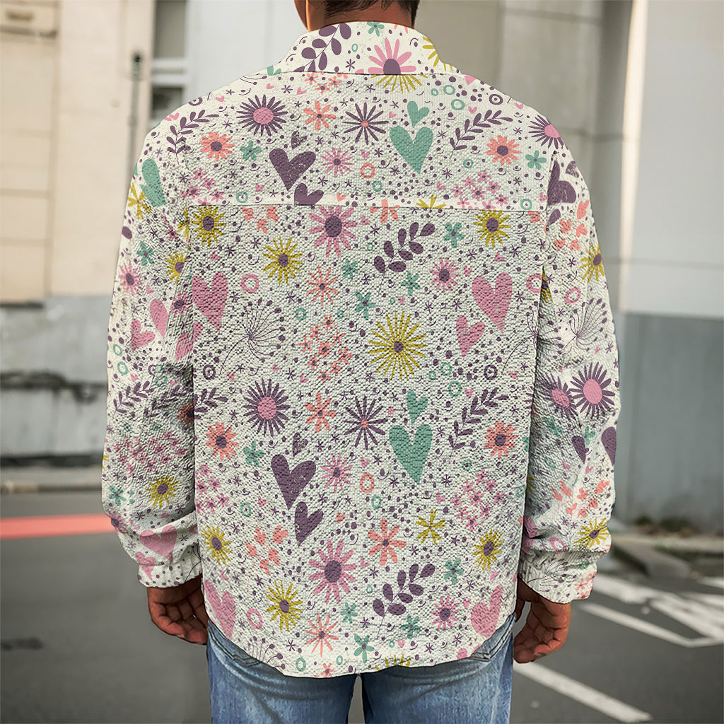 Girly Heart And Flower Pattern Print Men's Shirt Jacket