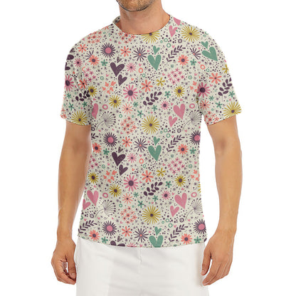 Girly Heart And Flower Pattern Print Men's Short Sleeve Rash Guard