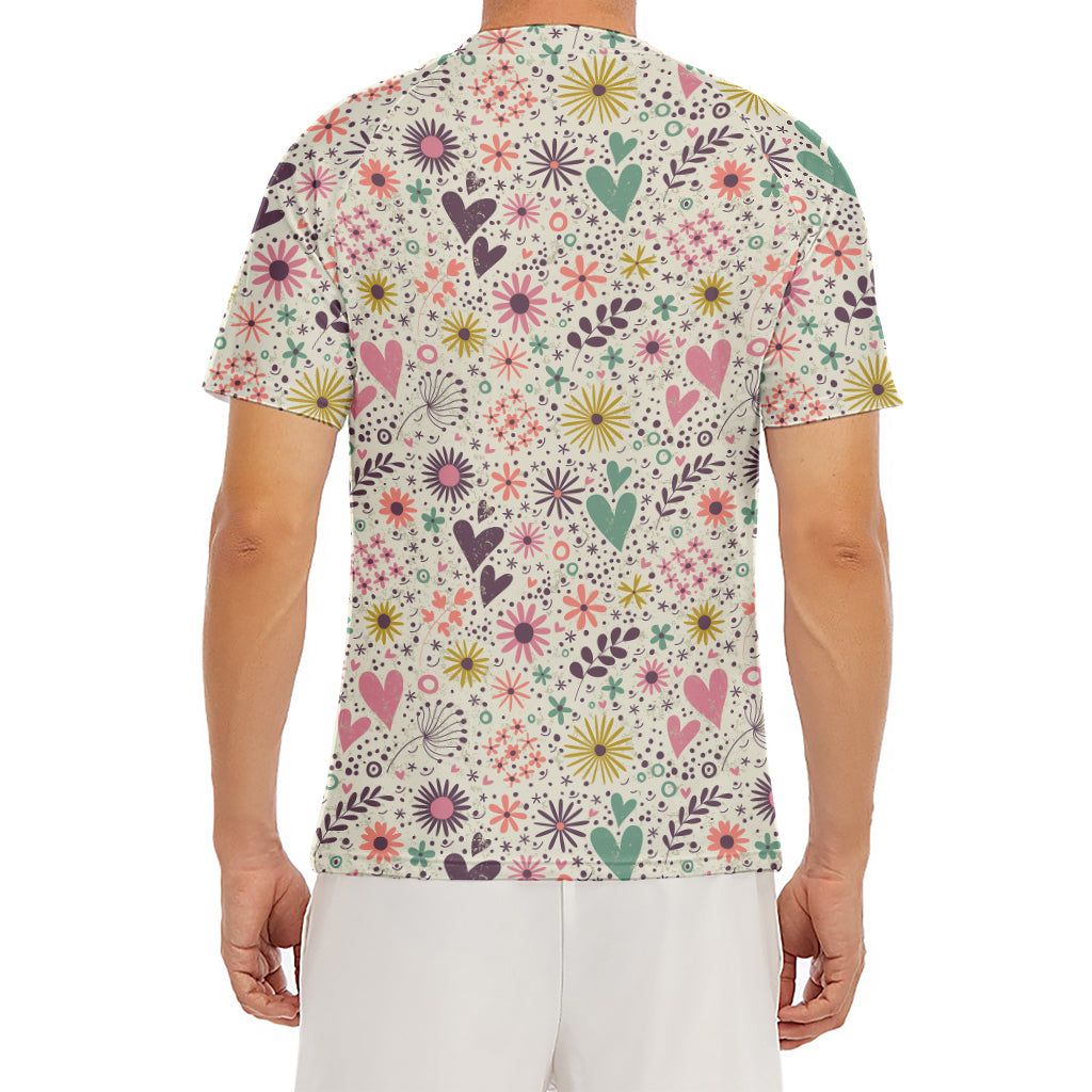 Girly Heart And Flower Pattern Print Men's Short Sleeve Rash Guard