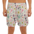 Girly Heart And Flower Pattern Print Men's Split Running Shorts