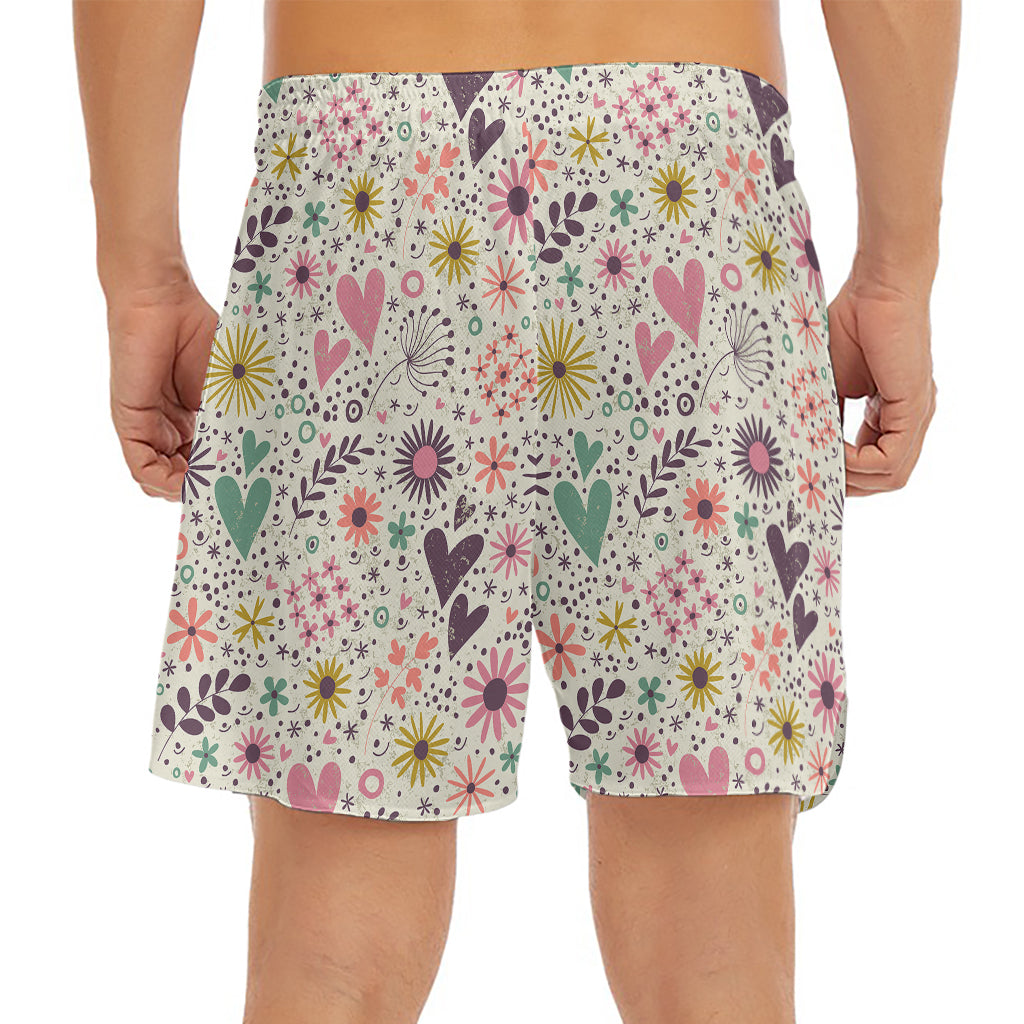Girly Heart And Flower Pattern Print Men's Split Running Shorts