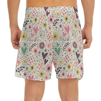 Girly Heart And Flower Pattern Print Men's Split Running Shorts