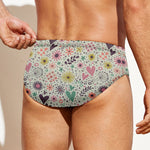 Girly Heart And Flower Pattern Print Men's Swim Briefs