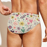 Girly Heart And Flower Pattern Print Men's Swim Briefs
