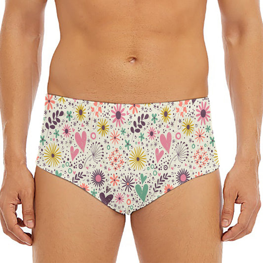 Girly Heart And Flower Pattern Print Men's Triangle Swim Briefs