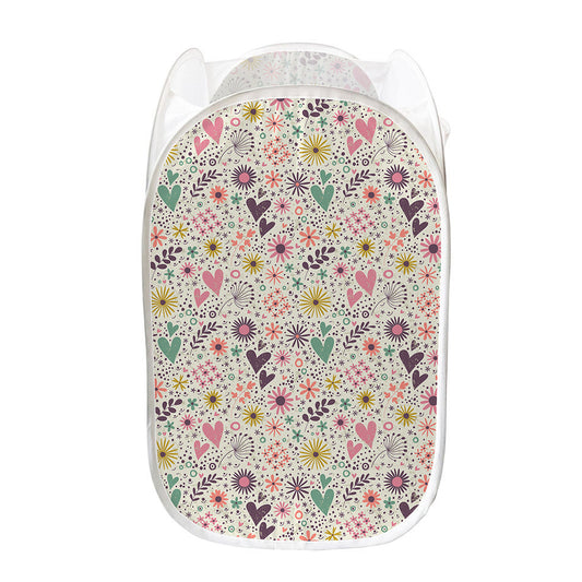 Girly Heart And Flower Pattern Print Mesh Laundry Hamper