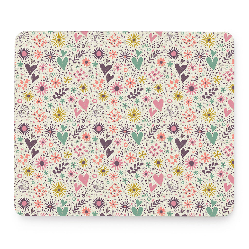 Girly Heart And Flower Pattern Print Mouse Pad