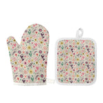 Girly Heart And Flower Pattern Print Oven Mitt And Pot Holder Set
