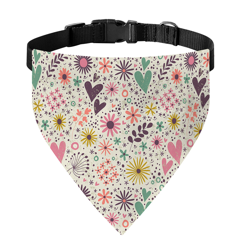 Girly Heart And Flower Pattern Print Over The Collar Dog Bandana