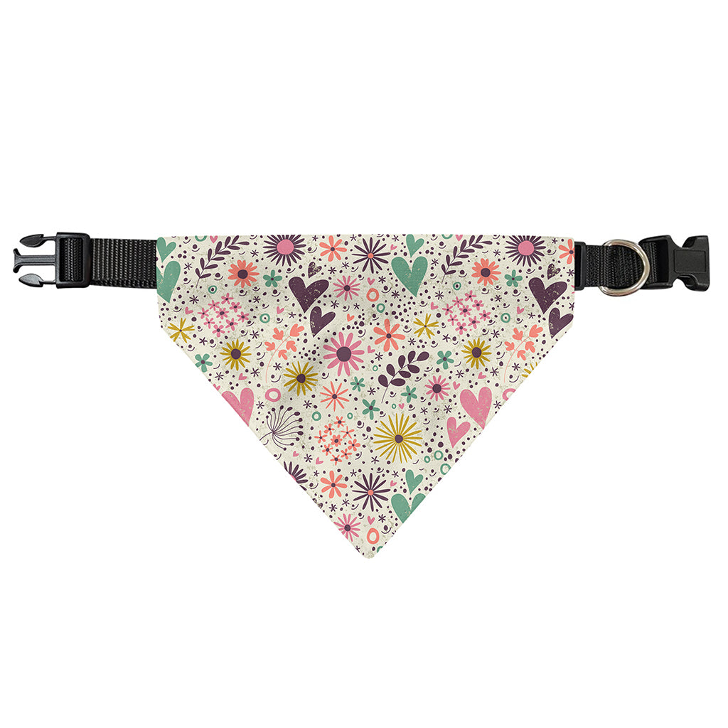 Girly Heart And Flower Pattern Print Over The Collar Dog Bandana