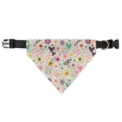 Girly Heart And Flower Pattern Print Over The Collar Dog Bandana