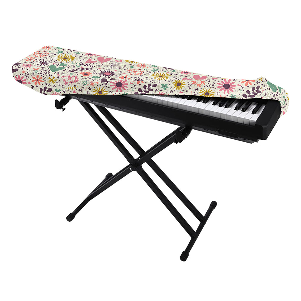 Girly Heart And Flower Pattern Print Piano Keyboard Cover