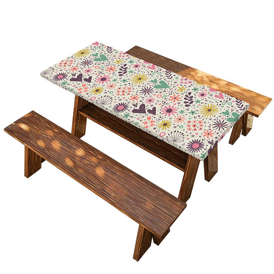 Girly Heart And Flower Pattern Print Picnic Table Cover