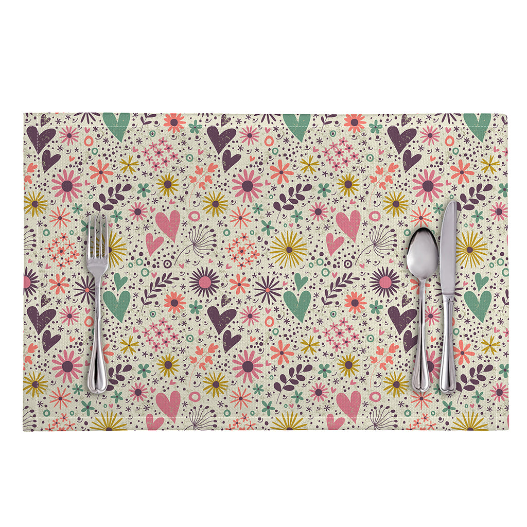 Girly Heart And Flower Pattern Print Placemat