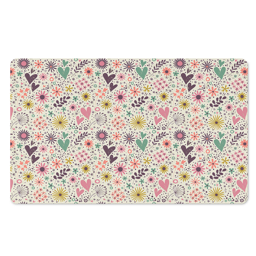 Girly Heart And Flower Pattern Print Polyester Doormat