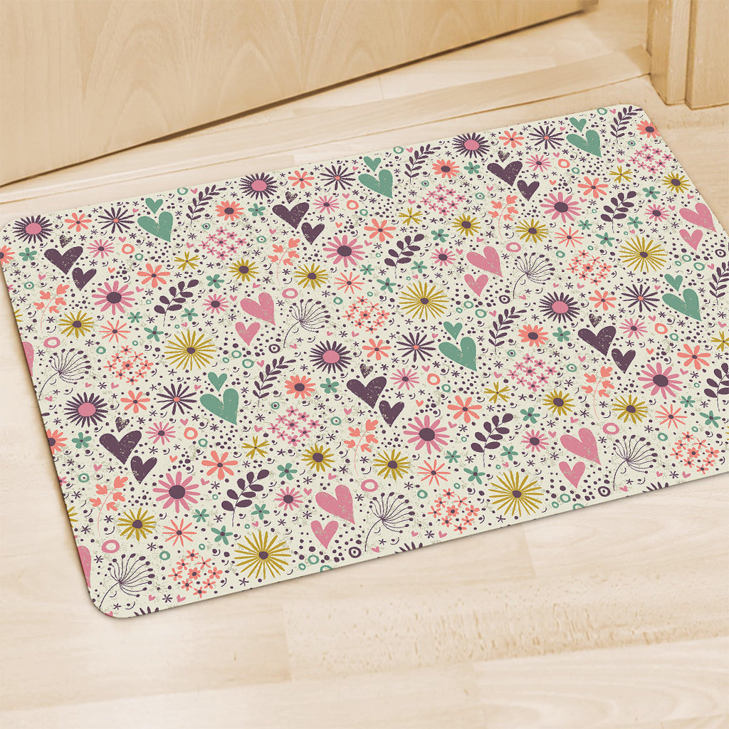 Girly Heart And Flower Pattern Print Polyester Doormat