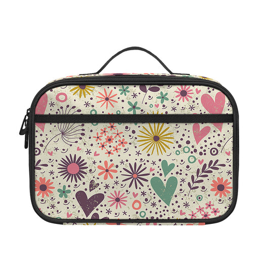 Girly Heart And Flower Pattern Print Portable Lunch Bag