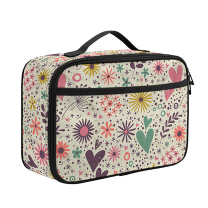 Girly Heart And Flower Pattern Print Portable Lunch Bag