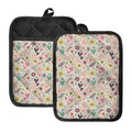 Girly Heart And Flower Pattern Print Pot Holders With Pocket