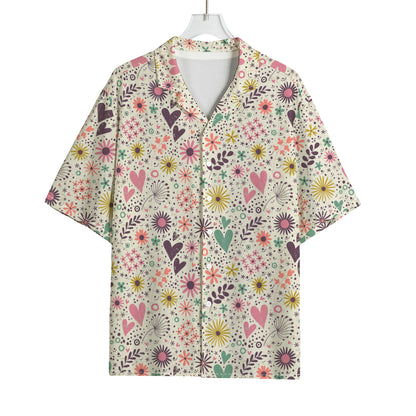 Girly Heart And Flower Pattern Print Rayon Hawaiian Shirt