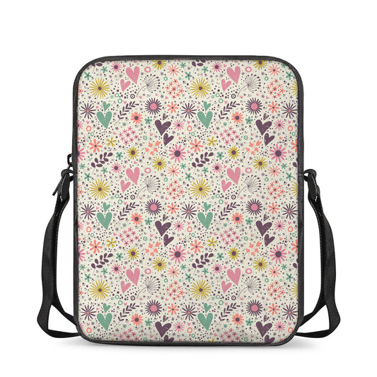 Girly Heart And Flower Pattern Print Rectangular Crossbody Bag