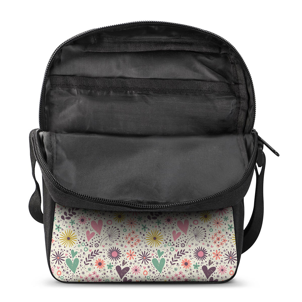 Girly Heart And Flower Pattern Print Rectangular Crossbody Bag