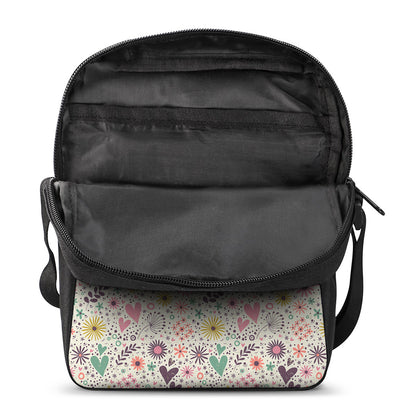 Girly Heart And Flower Pattern Print Rectangular Crossbody Bag