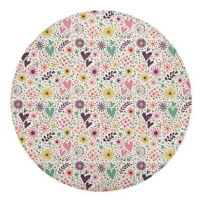 Girly Heart And Flower Pattern Print Round Blanket