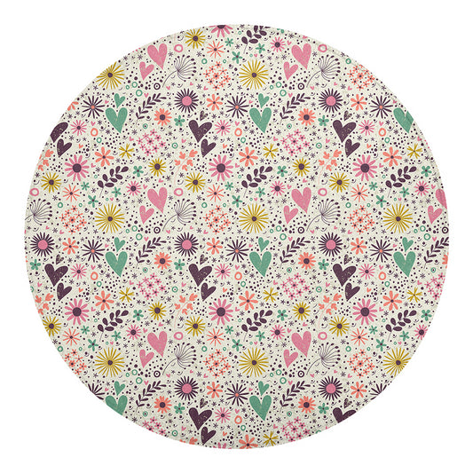 Girly Heart And Flower Pattern Print Round Blanket