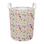 Girly Heart And Flower Pattern Print Round Laundry Basket