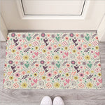 Girly Heart And Flower Pattern Print Rubber Doormat