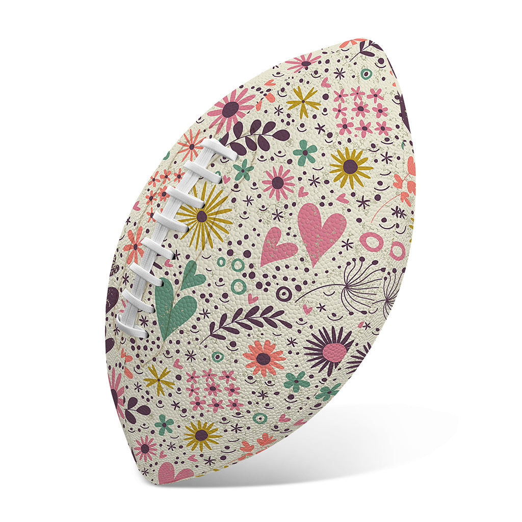 Girly Heart And Flower Pattern Print Rugby Ball