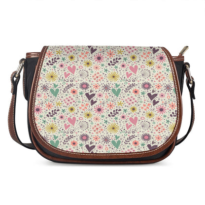 Girly Heart And Flower Pattern Print Saddle Bag
